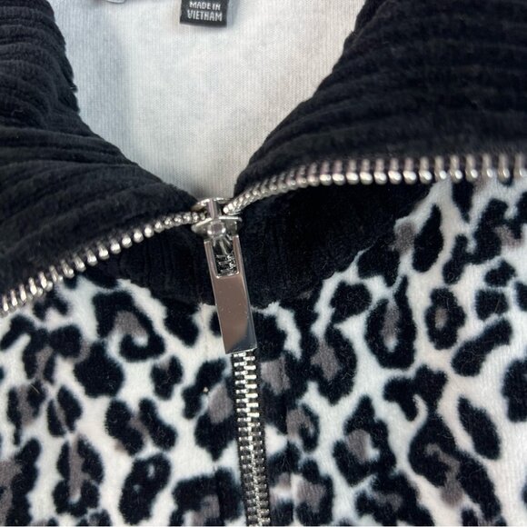 Jones Studio sweater zip up cheetah animal print black White Leopard Print Top - Picture 8 of 12